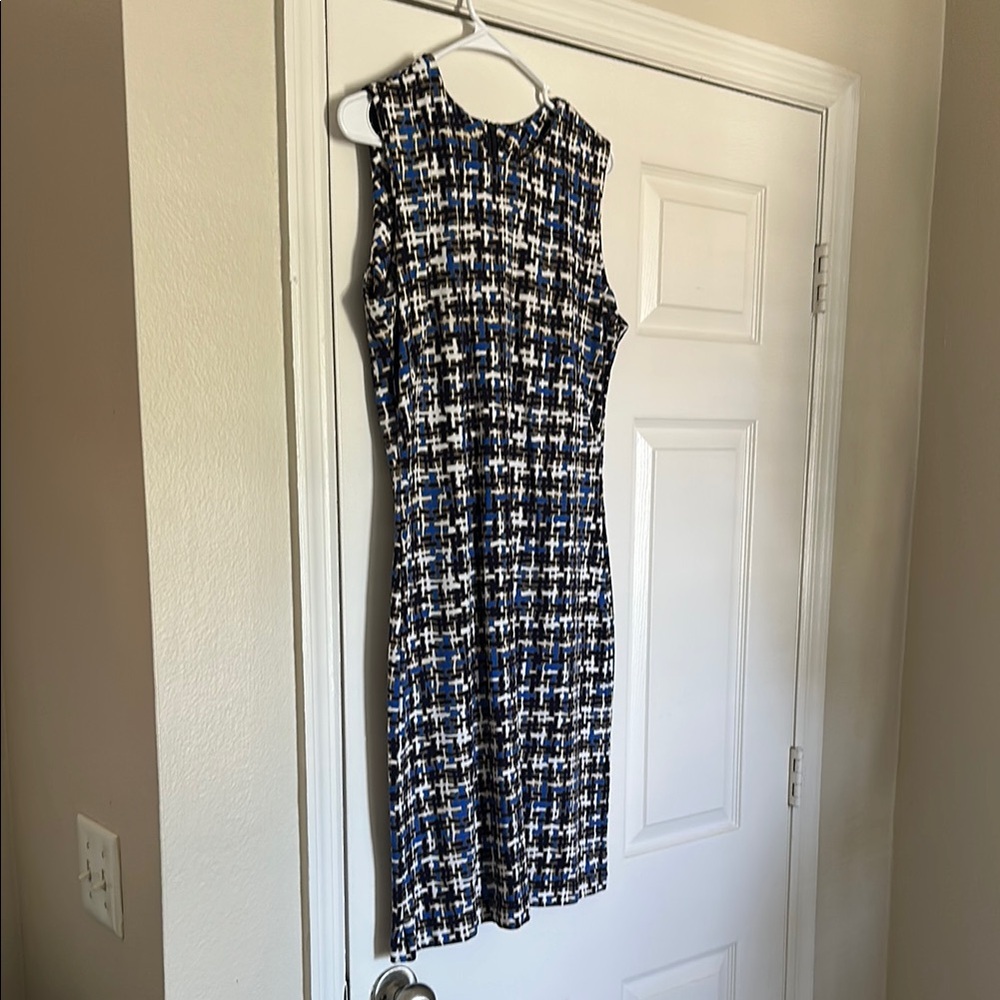 J. McLaughlin Blue and White Sheath Midi Dress Halter Neckline